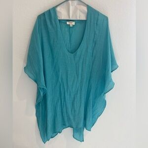 Umgee Indigo/Turquoise Blue Lightweight V-Neck Tunic Top